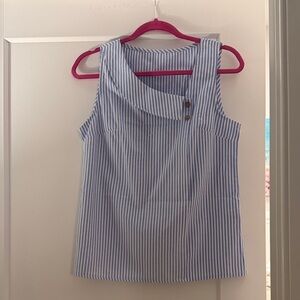 Blue Striped Sleeveless Blouse